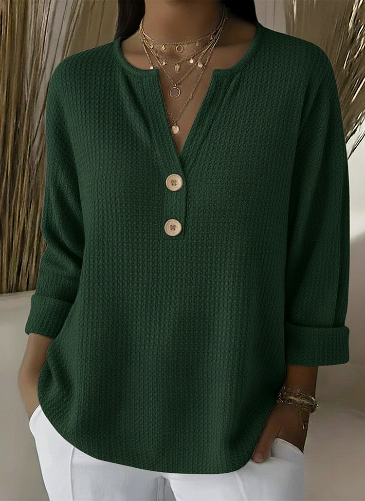 Lucia | Waffle Knit Henley Shirt with Buttons