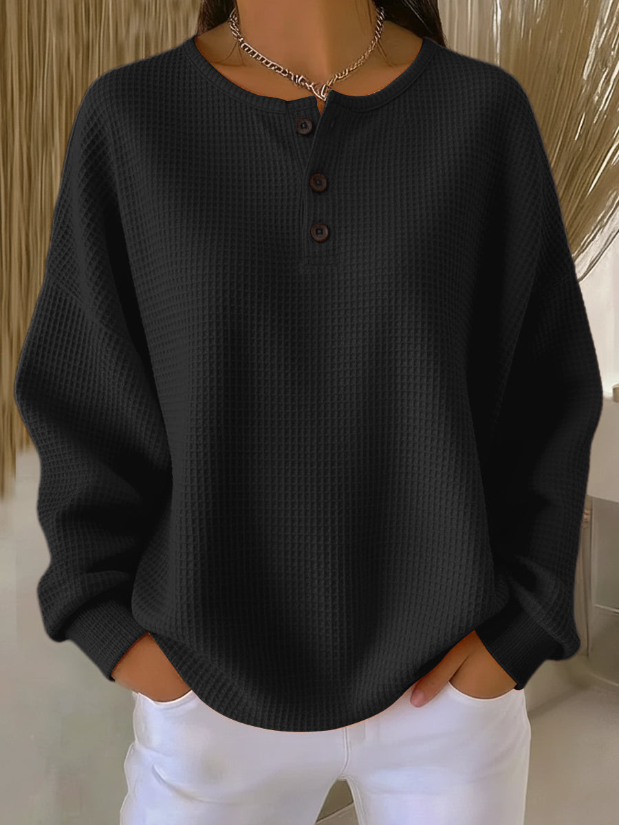 Milagros | Waffle Henley Sweatshirt