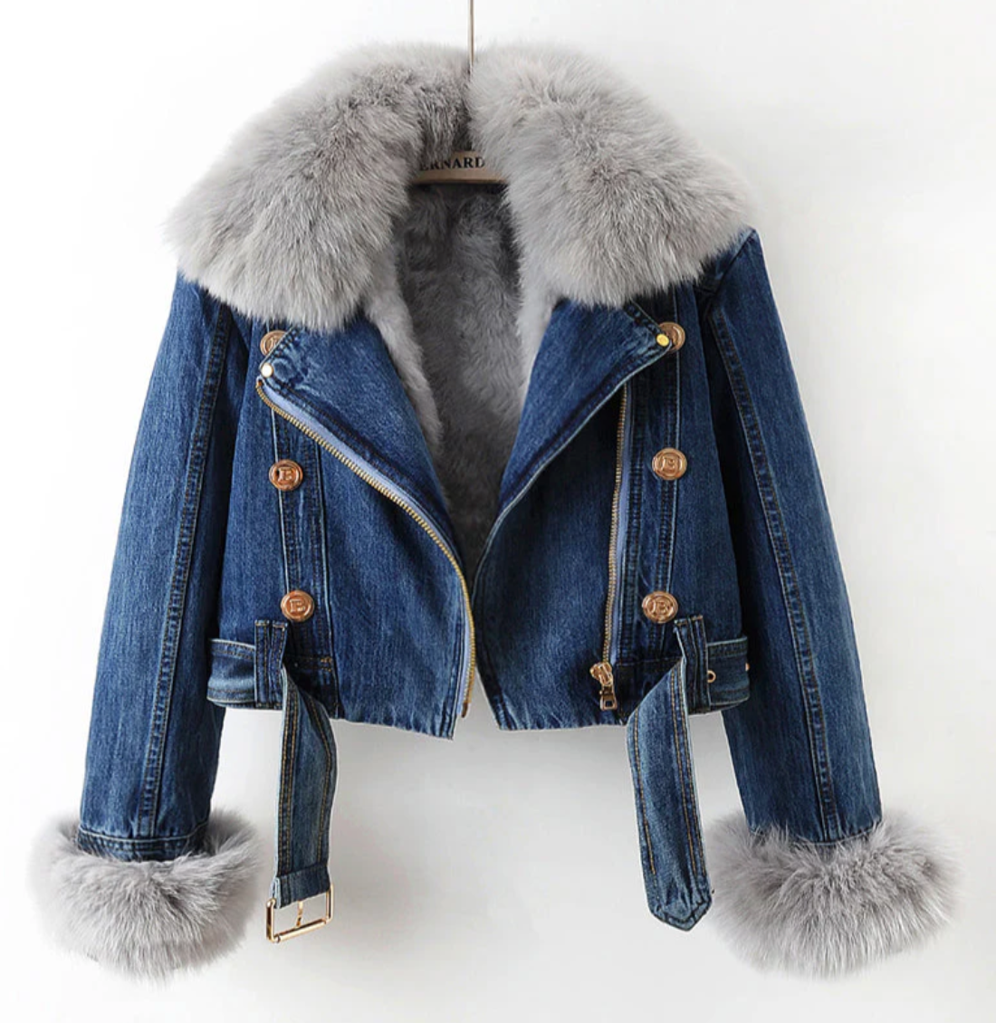 Chaqueta de Mezclilla con Cuello de Piel Acolchado