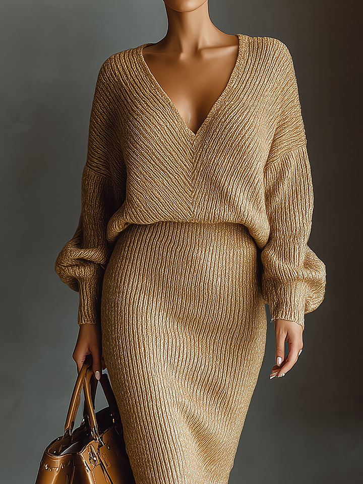 CONJUNTO MALENA | SUÉTER Y FALDA MIDI DE PUNTO