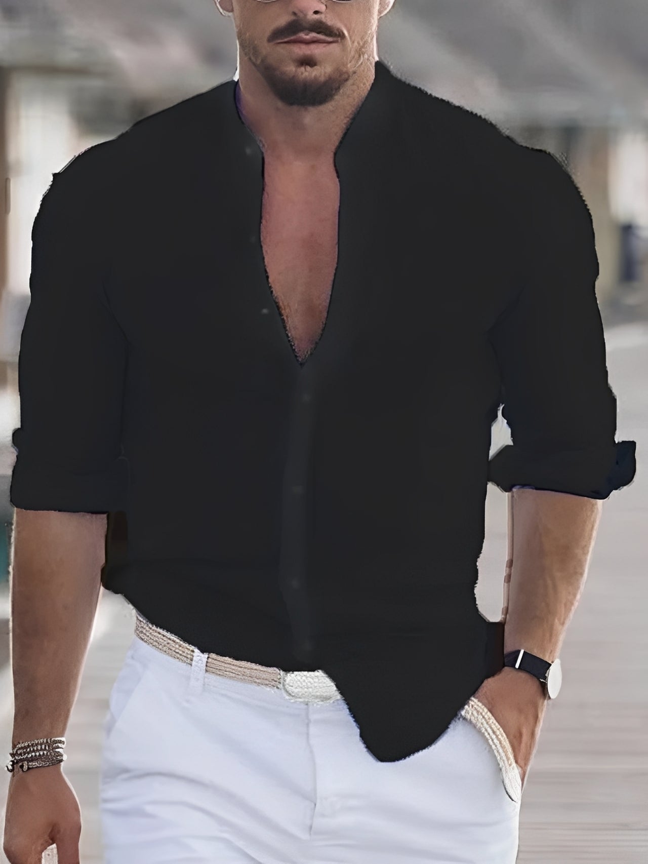 George - Camisa informal de manga larga abotonada para hombres