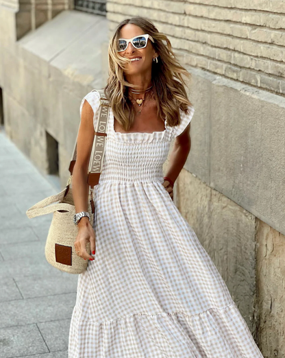 Idoia | Vestido maxi casual fruncido para eventos
