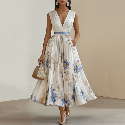 Maiola | Vestido midi para mujer plisado con escote en V