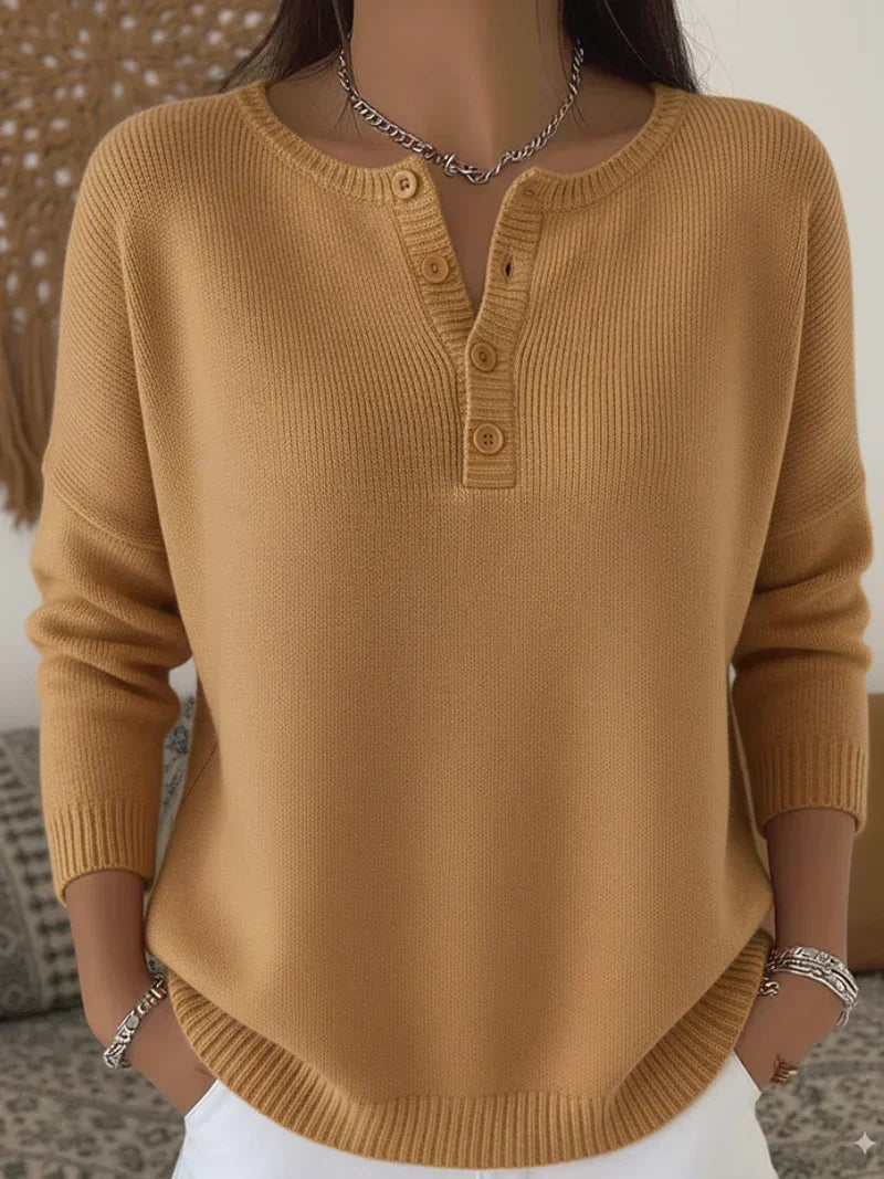 Helena | Henley Button-Down Knit Sweater