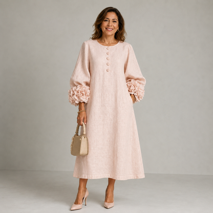Elegante vestido midi con roseta