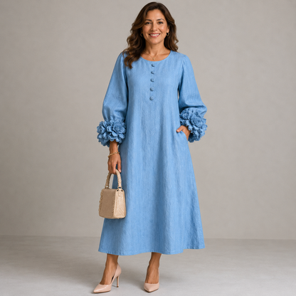 Elegante vestido midi con roseta