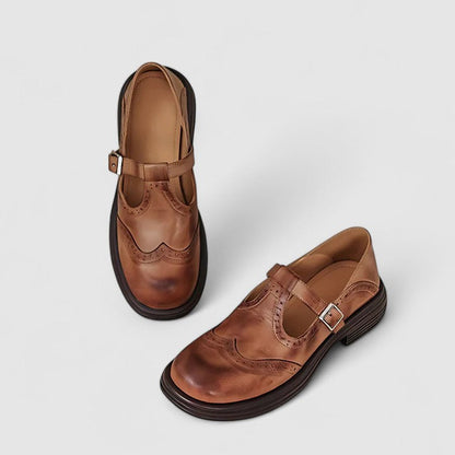 Zapatos de piel con correa en T para mujer