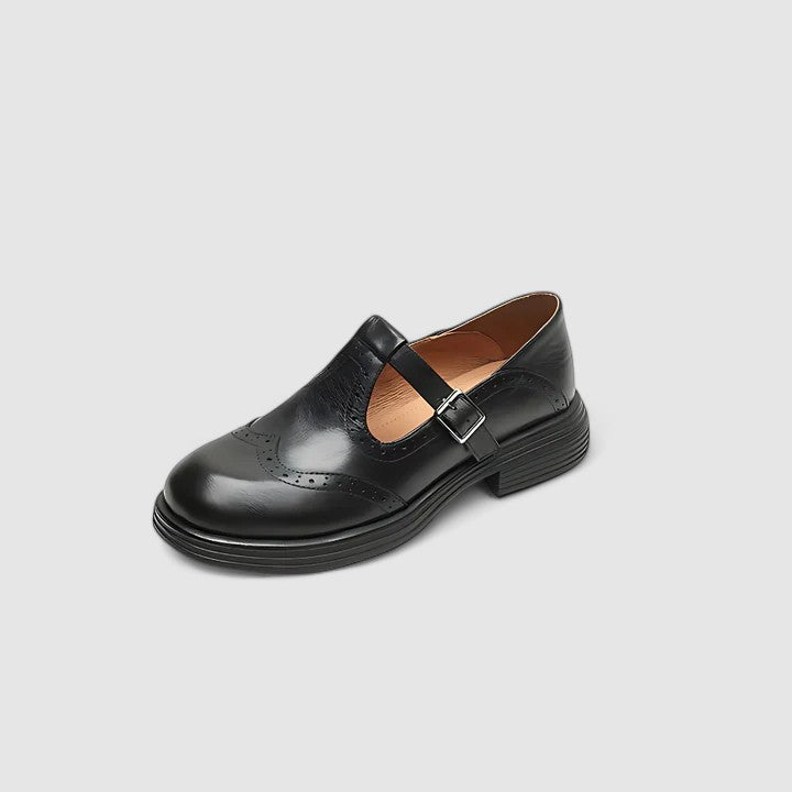Zapatos de piel con correa en T para mujer