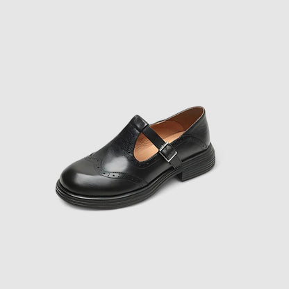 Zapatos de piel con correa en T para mujer
