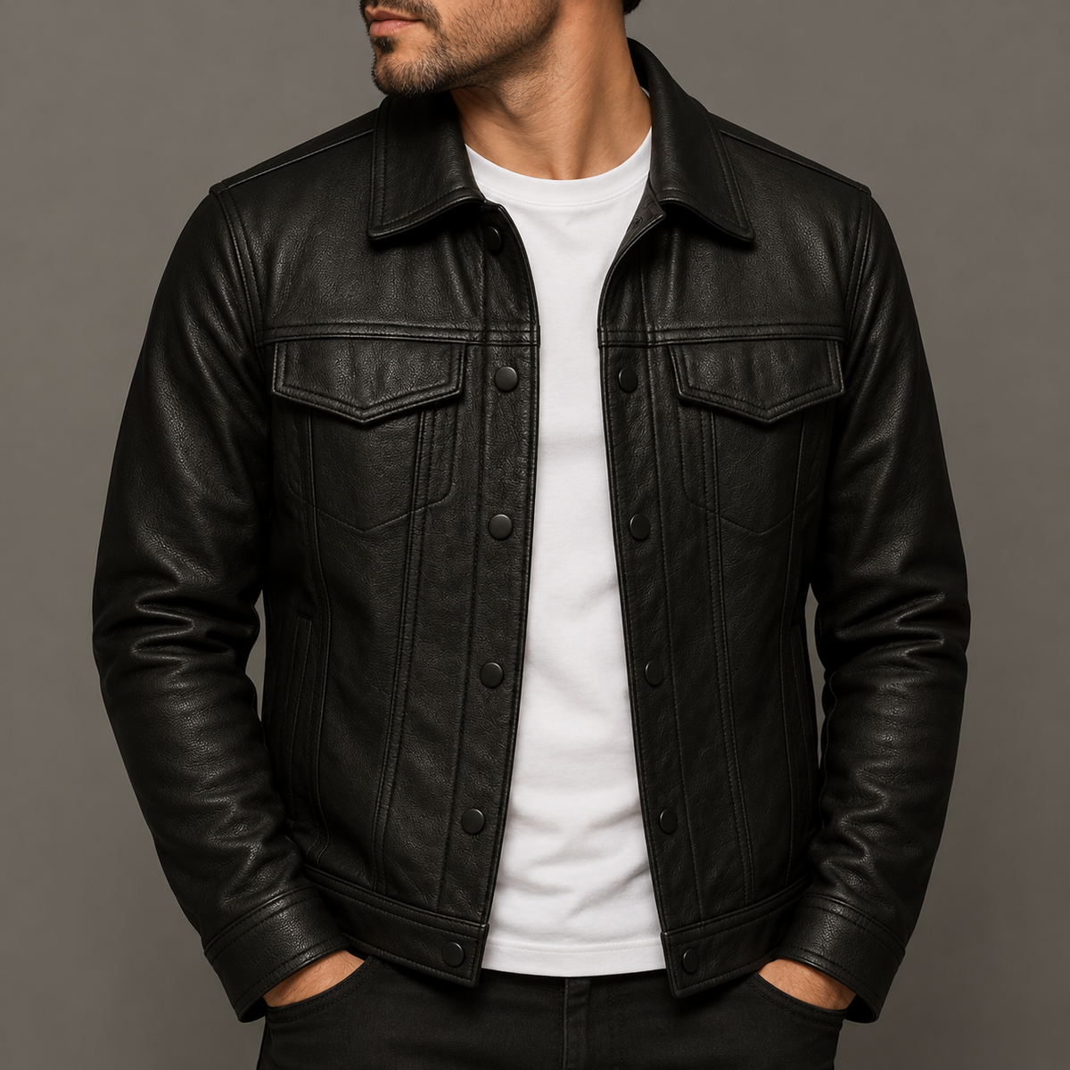 Chamarra hombre cuero estilo motero moderna y resistente