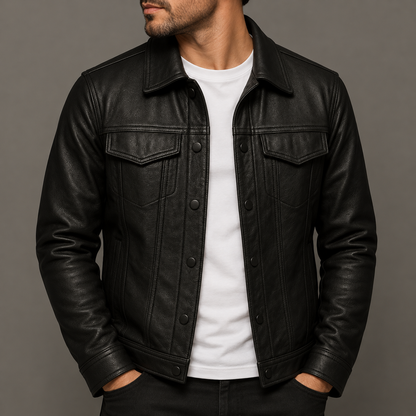 Chamarra hombre cuero estilo motero moderna y resistente
