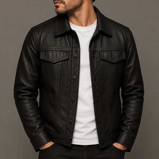 Chamarra hombre cuero estilo motero moderna y resistente
