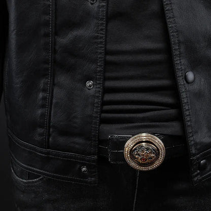 Chamarra hombre cuero estilo motero moderna y resistente