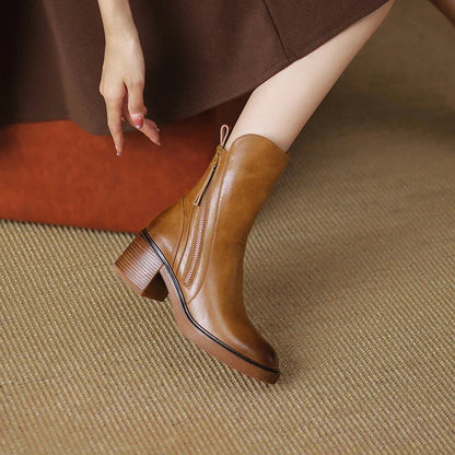 Botas de Cuero con Tacón Medio | Luxe™