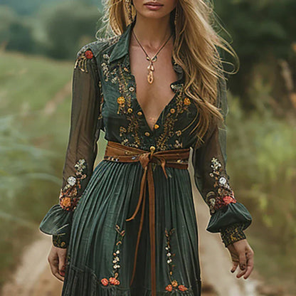 Sohee | Vestido Largo Boho con Bordado Floral