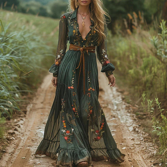 Jacinda | Vestido maxi boho para mujer con cinturón fluido | Ligero