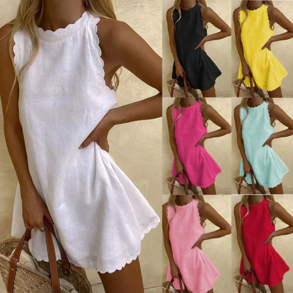 Olivia | Vestido Corto sin Mangas con Cuello Alto y Corte en A