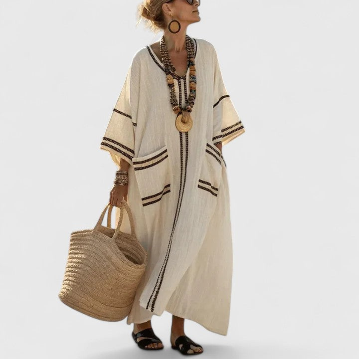 Galiana | Vestido midi bohemio para mujer con bolsillos fresco y ligero | Transpirable