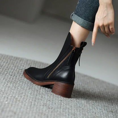 Botas de Cuero con Tacón Medio | Luxe™