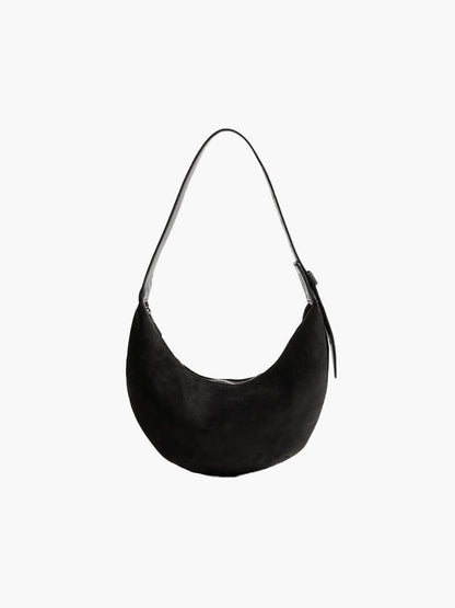 Bolso de Hombro en Forma de Media Luna con Acabado de Ante