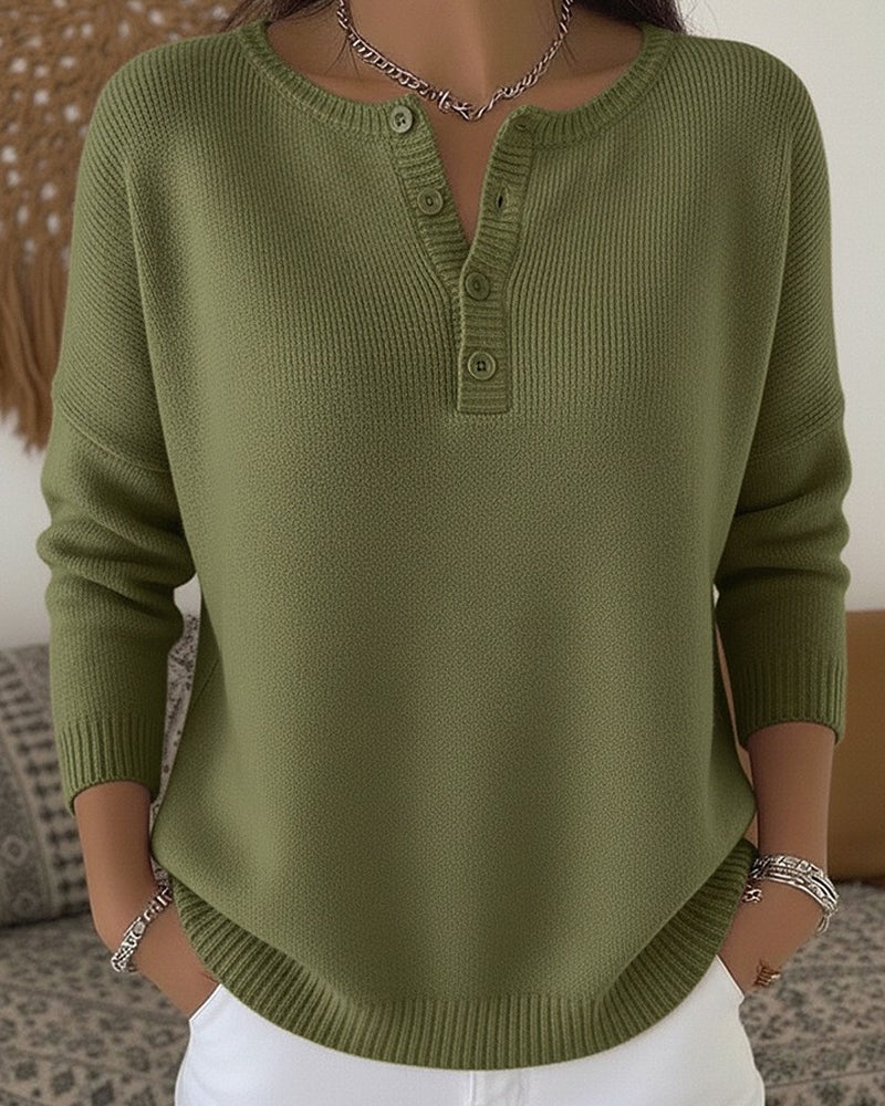 Helena | Henley Button-Down Knit Sweater