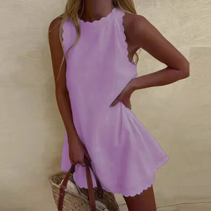 Olivia | Vestido Corto sin Mangas con Cuello Alto y Corte en A