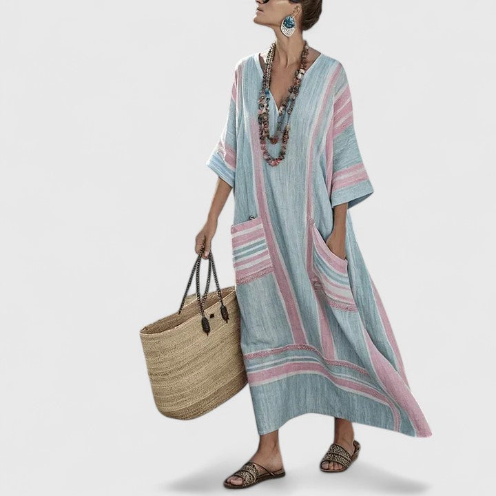 Galiana | Vestido midi bohemio para mujer con bolsillos fresco y ligero | Transpirable
