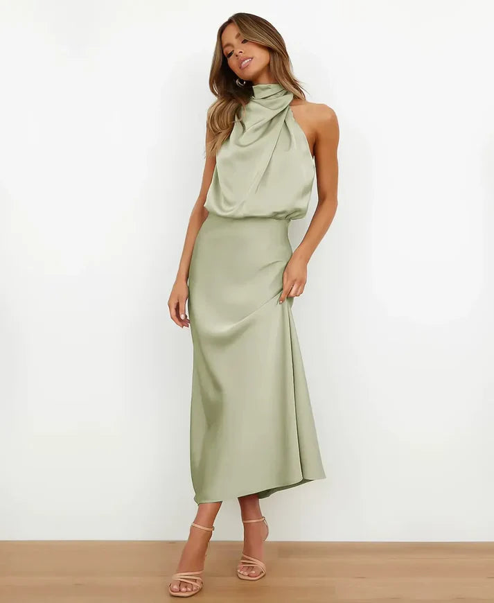 Kattalin | Vestido Midi Elegante de Mujer con Cuello Halter