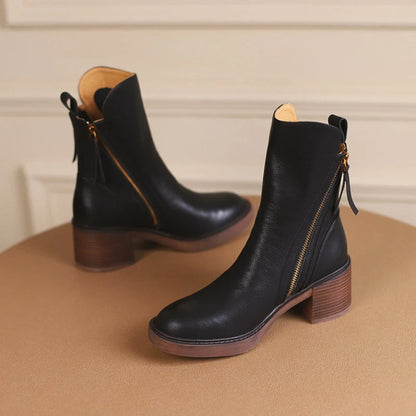 Botas de Cuero con Tacón Medio | Luxe™