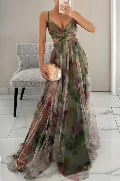Gundisalva | Vestido maxi elegante para mujer con estampado floral primaveral