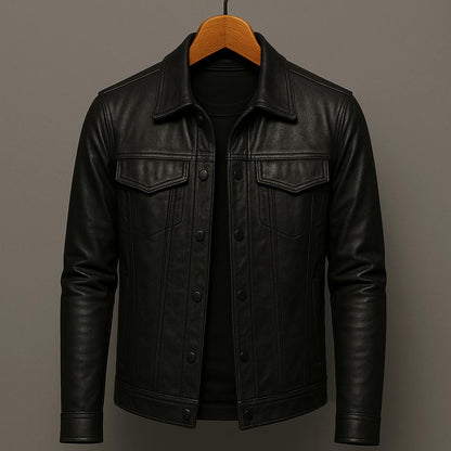 Chamarra hombre cuero estilo motero moderna y resistente