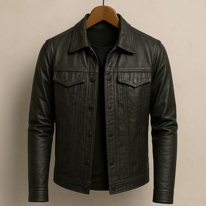 Chamarra hombre cuero estilo motero moderna y resistente