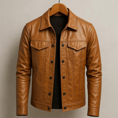 Chamarra hombre cuero estilo motero moderna y resistente