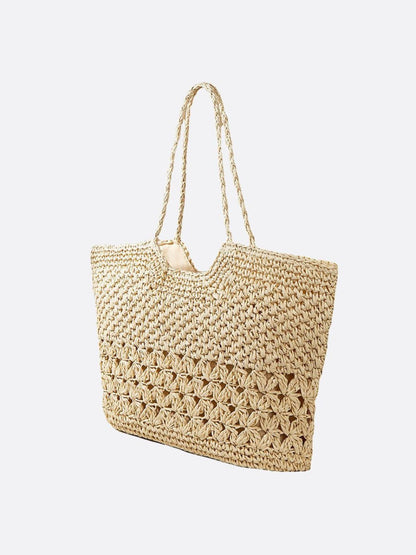 Bolso Tote de Paja Tejido con Detalle Floral – Estilo Boho para el Verano