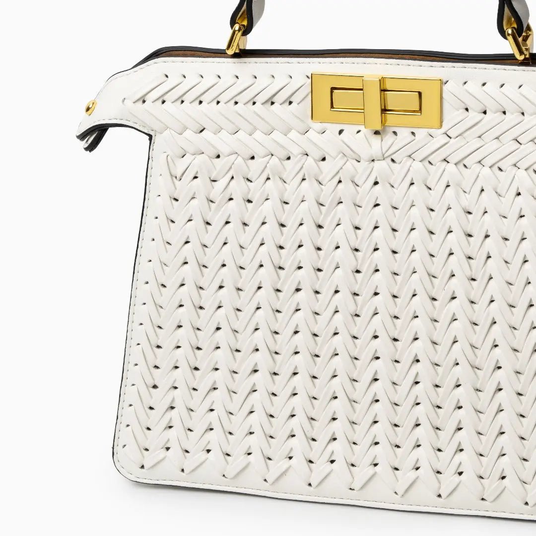 Bolso Estelle de Cuero Trenzado – Cierre Dorado Elegante