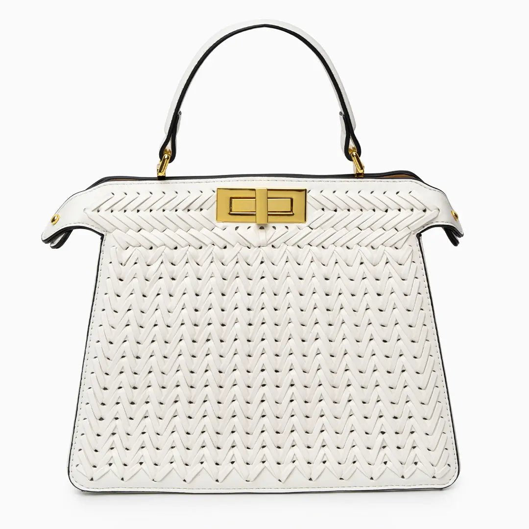 Bolso Estelle de Cuero Trenzado – Cierre Dorado Elegante