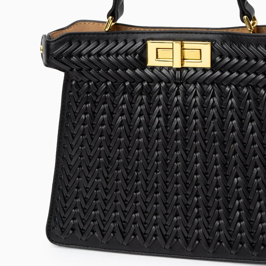 Bolso Estelle de Cuero Trenzado – Cierre Dorado Elegante