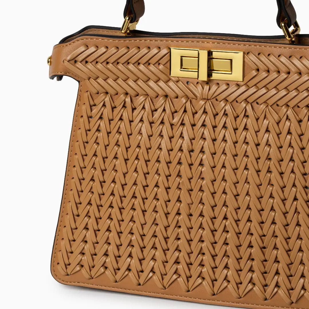 Bolso Estelle de Cuero Trenzado – Cierre Dorado Elegante
