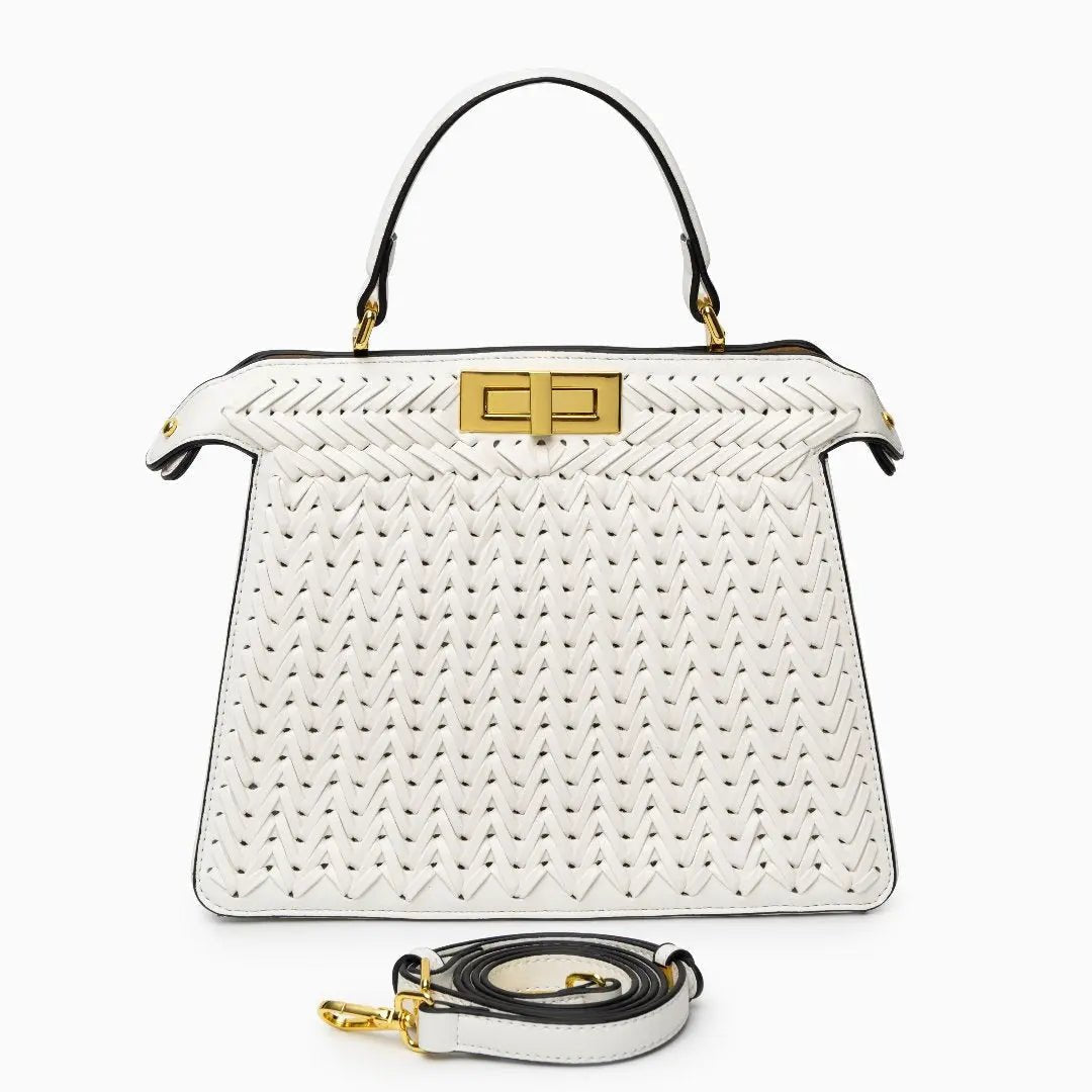 Bolso Estelle de Cuero Trenzado – Cierre Dorado Elegante