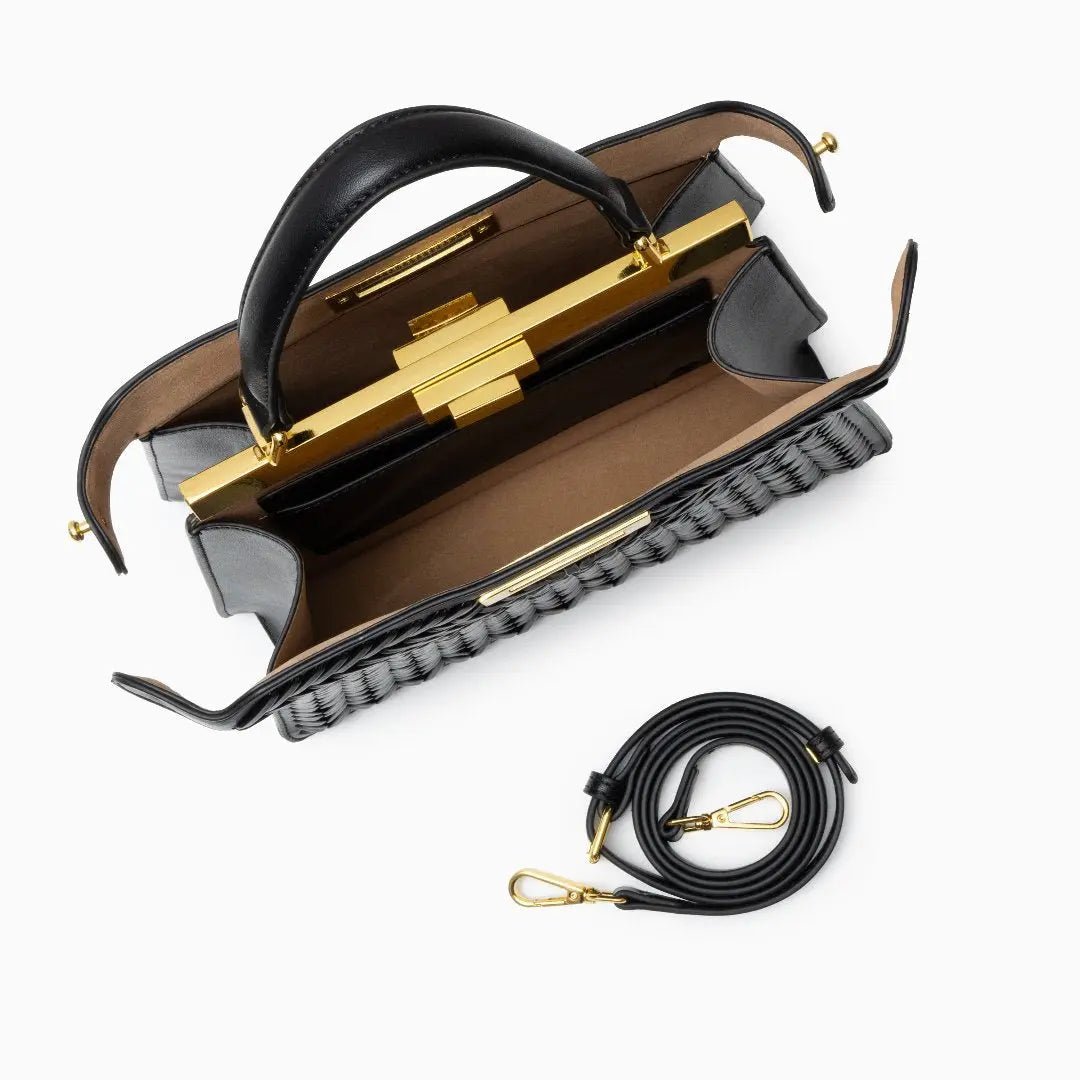 Bolso Estelle de Cuero Trenzado – Cierre Dorado Elegante