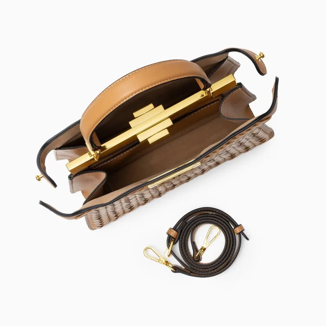 Bolso Estelle de Cuero Trenzado – Cierre Dorado Elegante