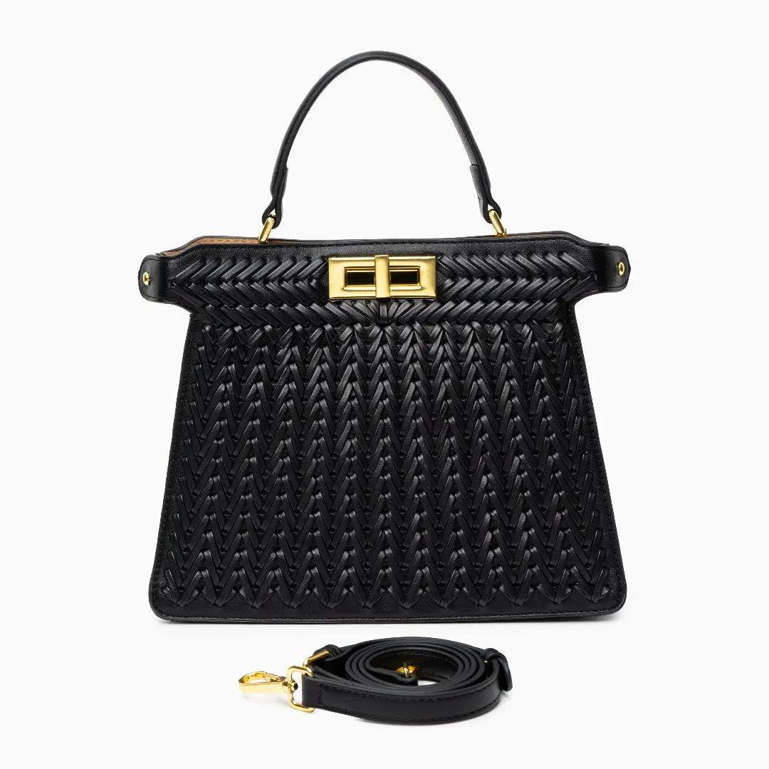 Bolso Estelle de Cuero Trenzado – Cierre Dorado Elegante