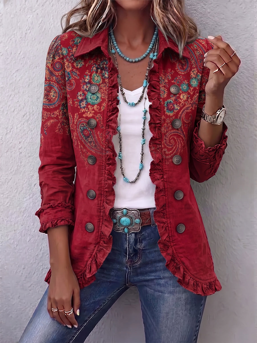 Chaqueta bohemia con volantes y estampado