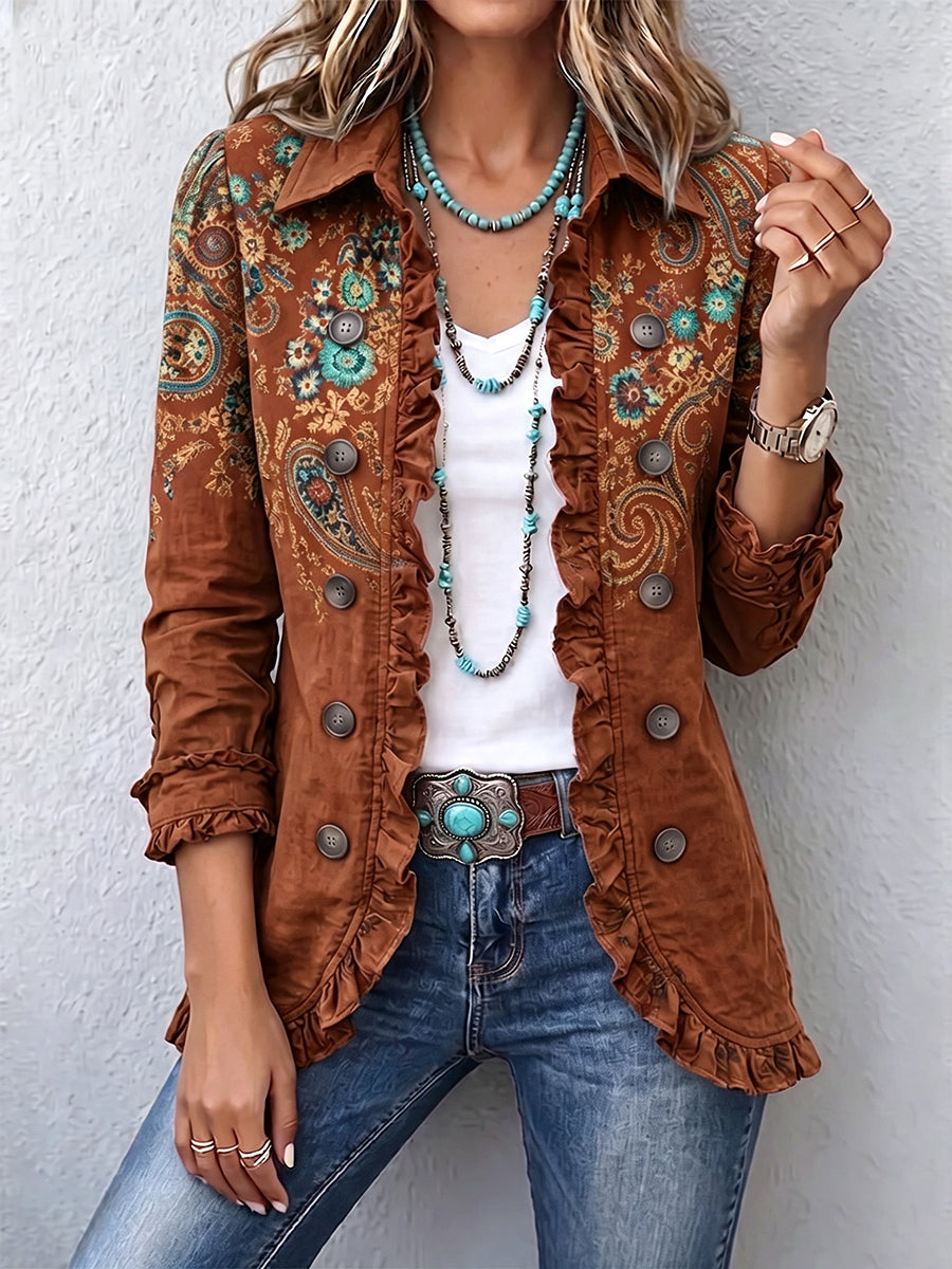 Chaqueta bohemia con volantes y estampado de paisley