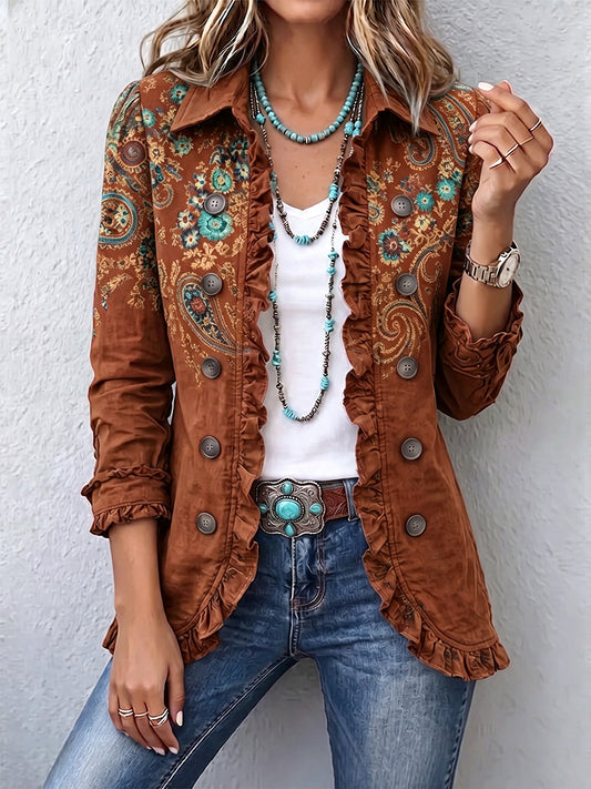 Chaqueta bohemia con volantes y estampado de paisley