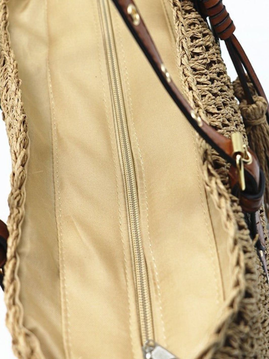 Bolso Cesta de Paja con Asas de Piel Sintética y Borlas