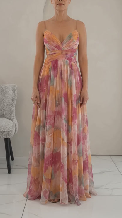 Gundisalva | Vestido maxi elegante para mujer con estampado floral primaveral