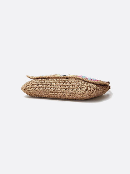 Bolso Bandolera de Paja y Crochet con Cuadros de Colores