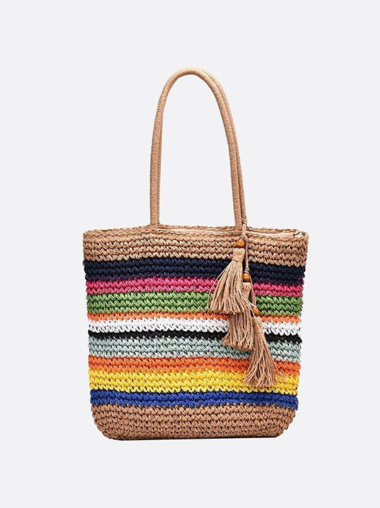Bolso Shopper a Rayas Multicolor con Borlas