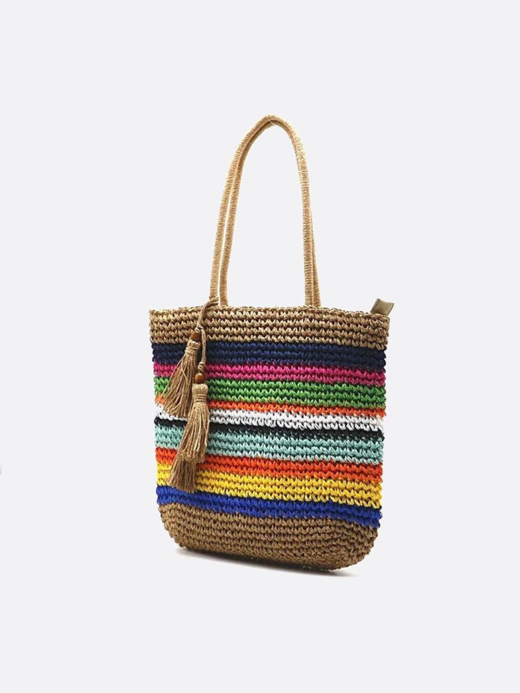 Bolso Shopper a Rayas Multicolor con Borlas